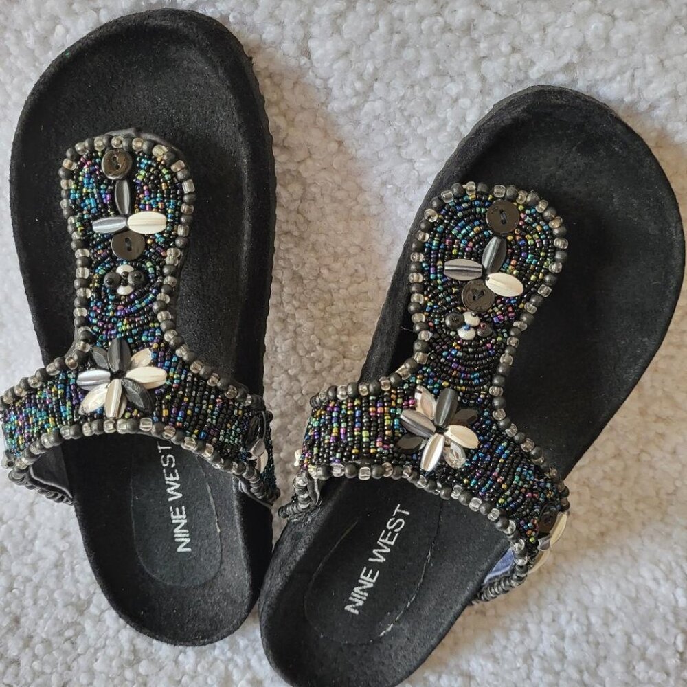NINE WEST WOMEN BLACK MULTICOLOR BEADED SANDALS - SIZE 6 - NWT
